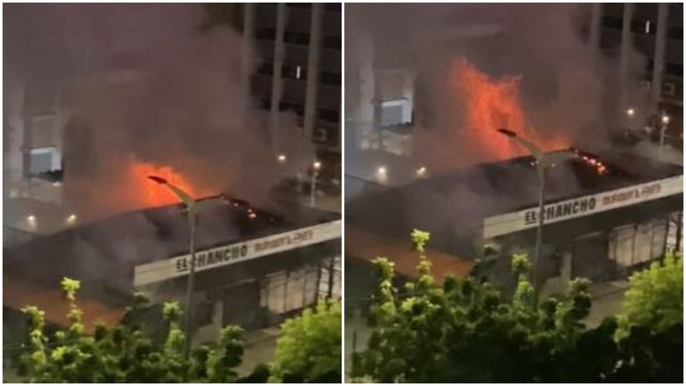 Hamburgueria em Fortaleza foi atingida por incêndio na madrugada desta quinta-feira (6). — Foto: Reprodução