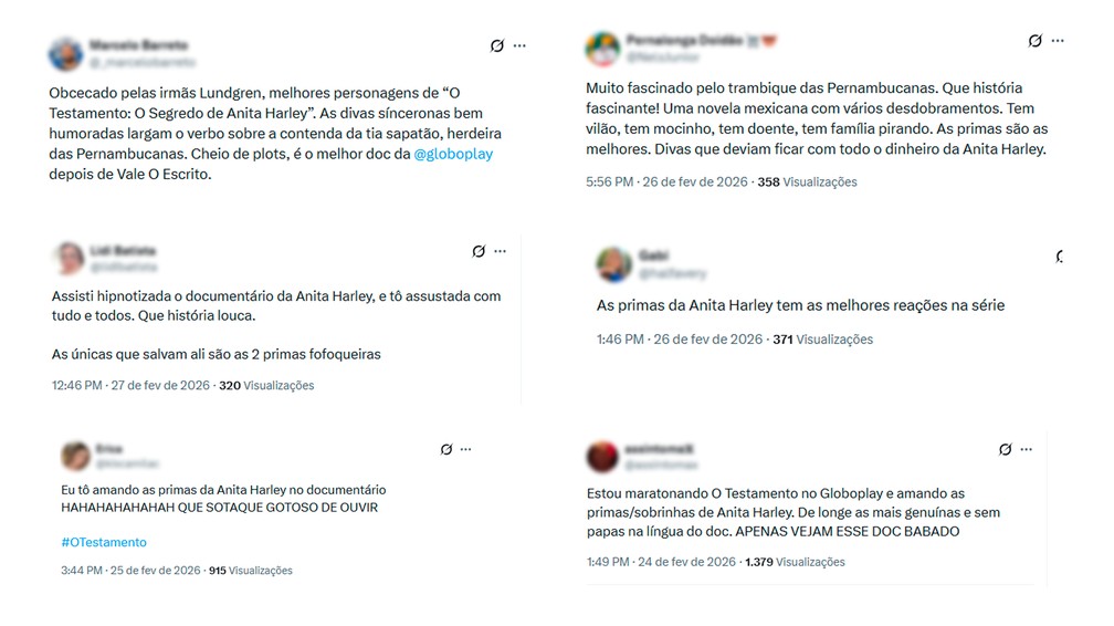 Reações do documentário sobre as primas no documentário 'O Testamento: O Segredo de Anita Harley' — Foto: Globoplay