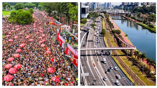 Blocos de carnaval podem ser transferidos para a Marginal Pinheiros - Foto: (Montagem/g1/Reprodução/PMSP)