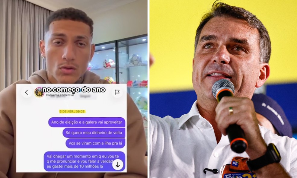 Montagem de fotos com o atacante Richarlison e Flávio Bolsonaro. — Foto: Instagram e Wilton Junior/AE