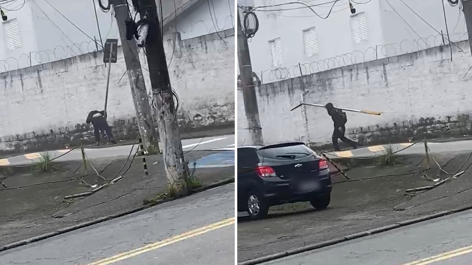 VÍDEO: Homem furta placa de sinalização de trânsito em Itaquaquecetuba