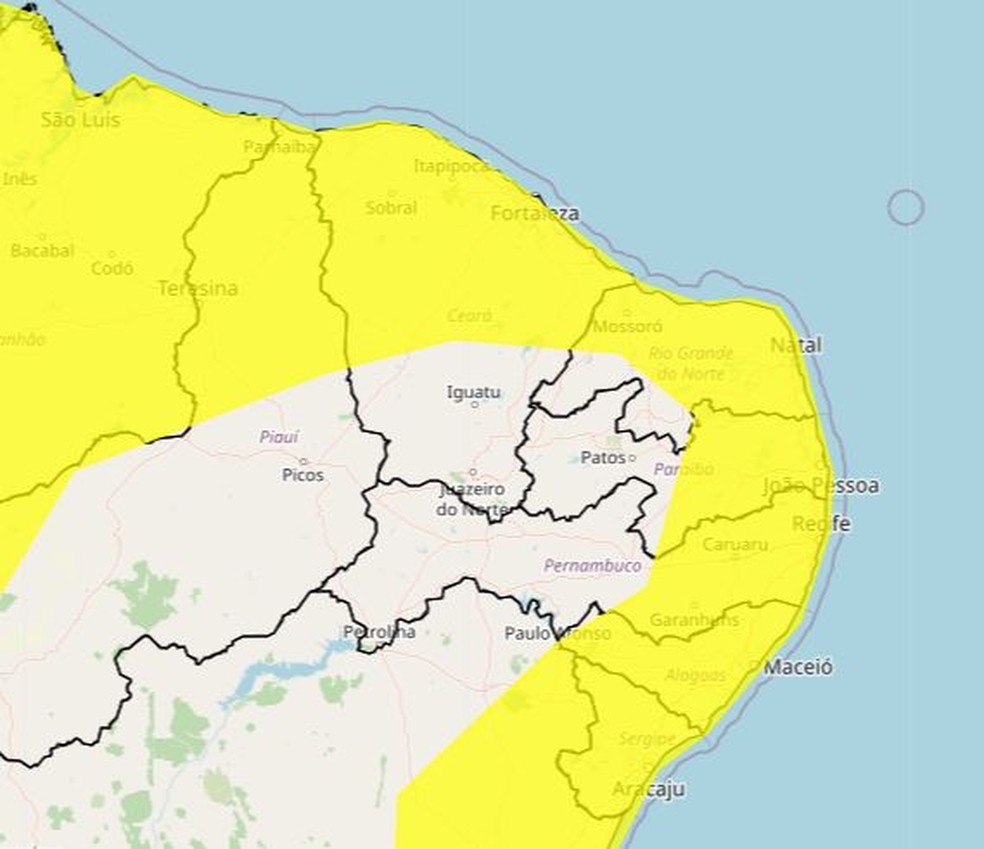 Chuvas intensas atingem mais de 100 cidades do RN, segundo Inmet — Foto: Divulgação/Inmet