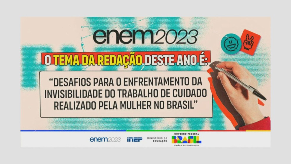 Tema da redação do Enem foi a invisibilidade do trabalho de cuidado realizado pela mulher no Brasil. — Foto: GloboNews/Reprodução