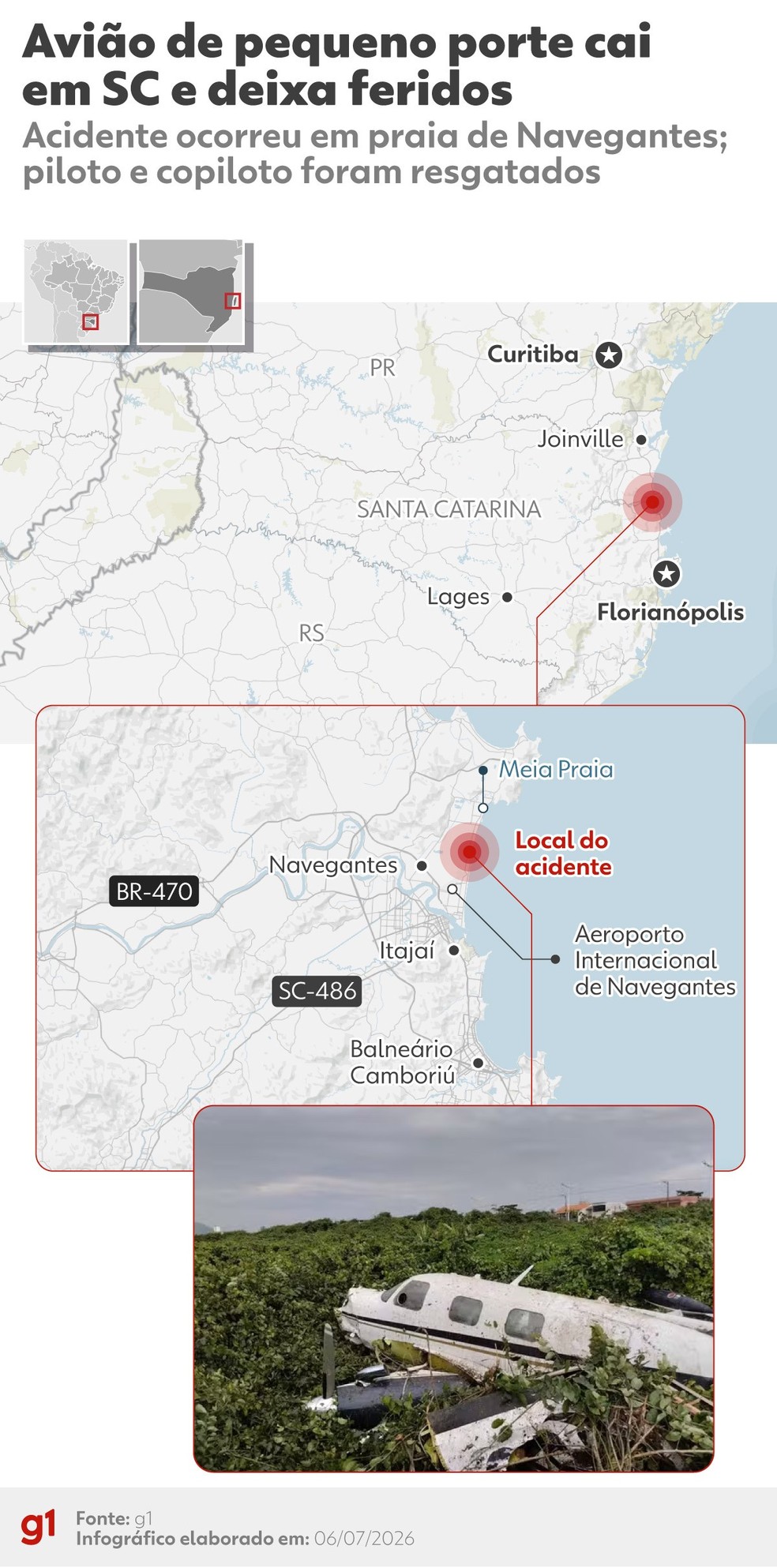 Infográfico - queda de avião em Ituporanga (SC) — Foto: Arte/g1