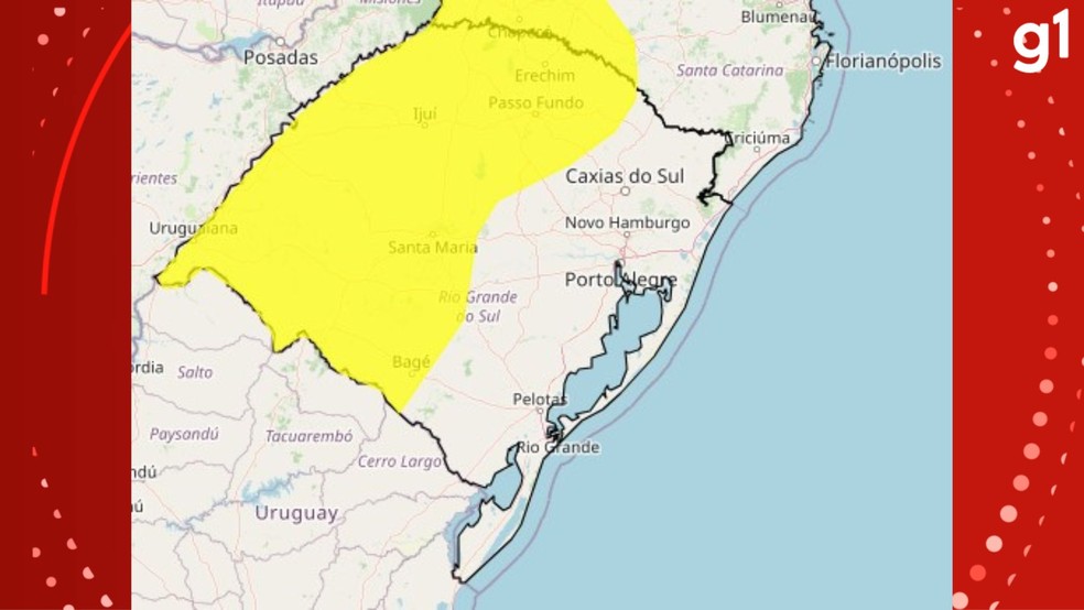 Inmet emitiu alerta amarelo para parte do RS — Foto: Reprodução/Inmet