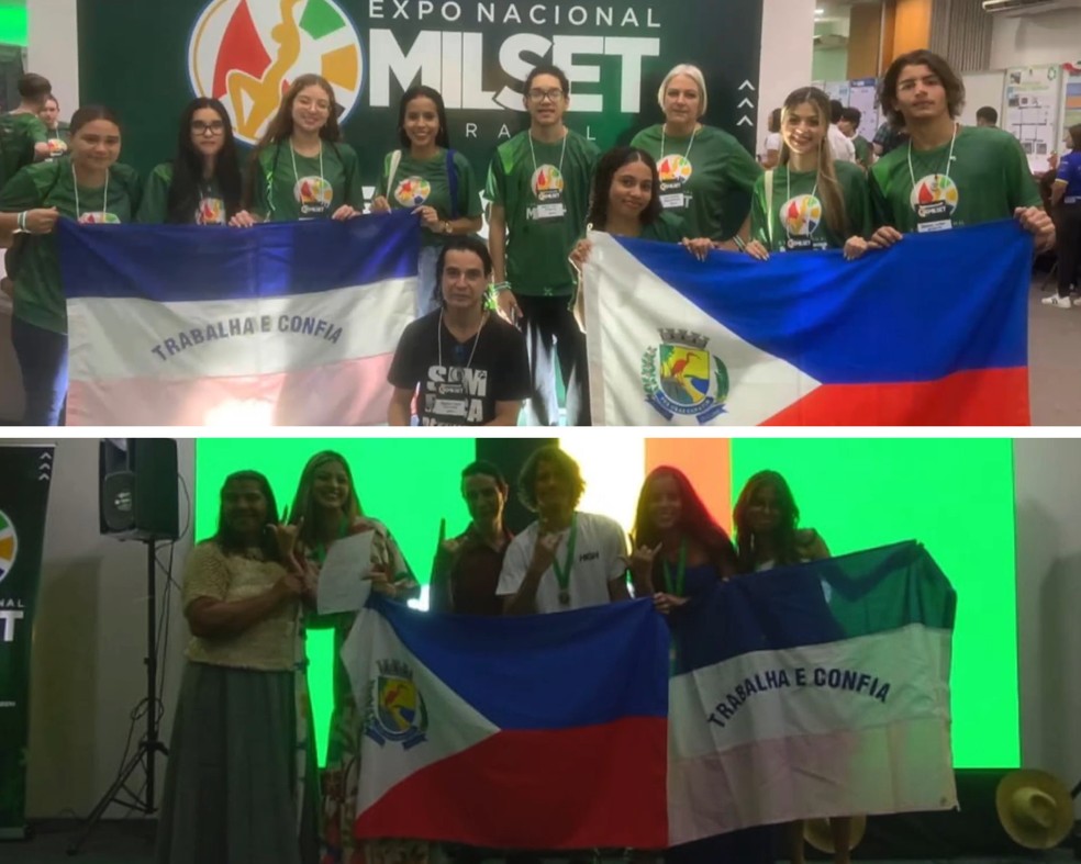 Projetos desenvolvidos por alunos de escola pública de Guarapari ficaram em 4º e 5º lugares na feira Movimento Internacional para o Recreio Científico e Técnico (Milset) — Foto: Reprodução/TV Gazeta