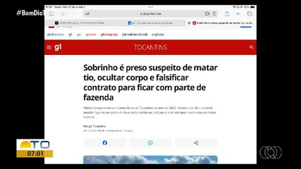 Suspeito de matar tio e falsificar contrato de fazenda é destaque no g1 Tocantins