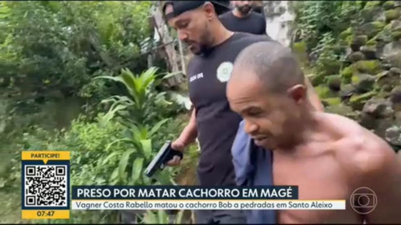 Homem é preso em Magé por matar o cachorro do vizinho por vingança; animal chegou a ser arrastado pela rua