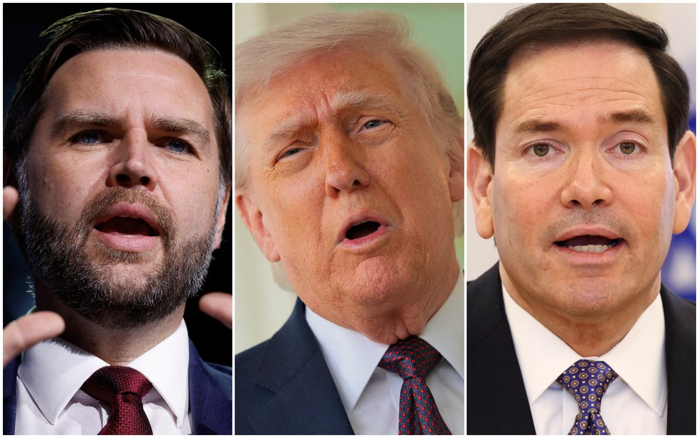 JD Vance, Trump e Marco Rubio — Foto: Chip Somodevilla/Pool via Reuters; Jonathan Ernst/Reuters; Kevin Lamarque/Reuters