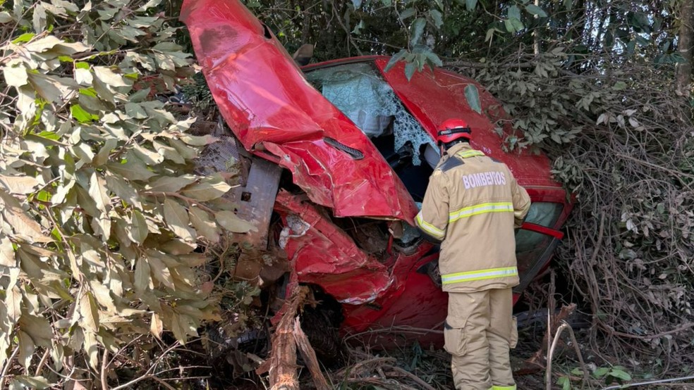 Caminhonete cai de ribanceira de 7 metros na MG-233, e motorista sai com ferimentos leves