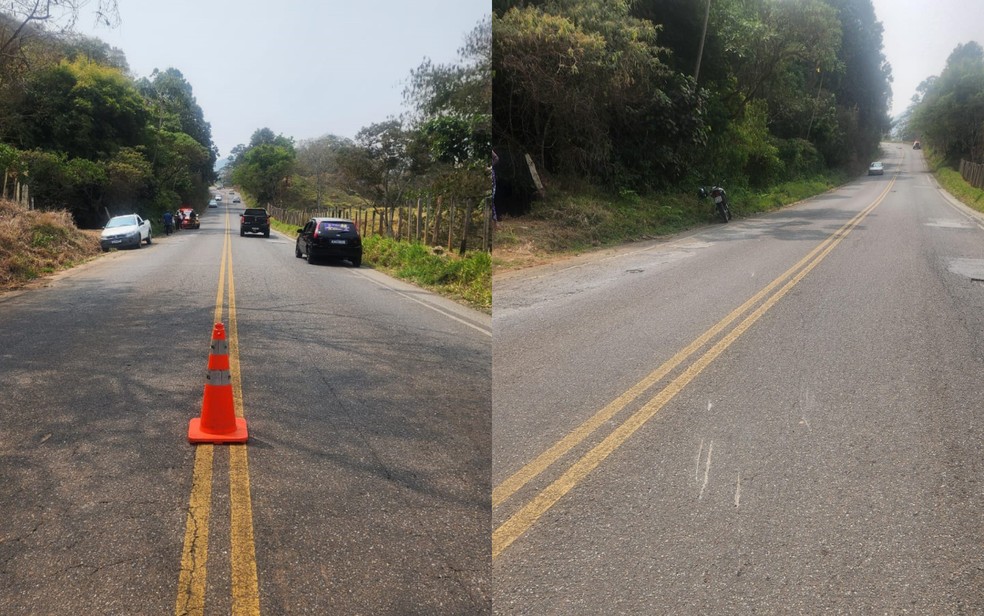Motociclista fica em estado grave após batida durante ultrapassagem proibida na MGC-383, em Maria da Fé, MG — Foto: Polícia Militar Rodoviária