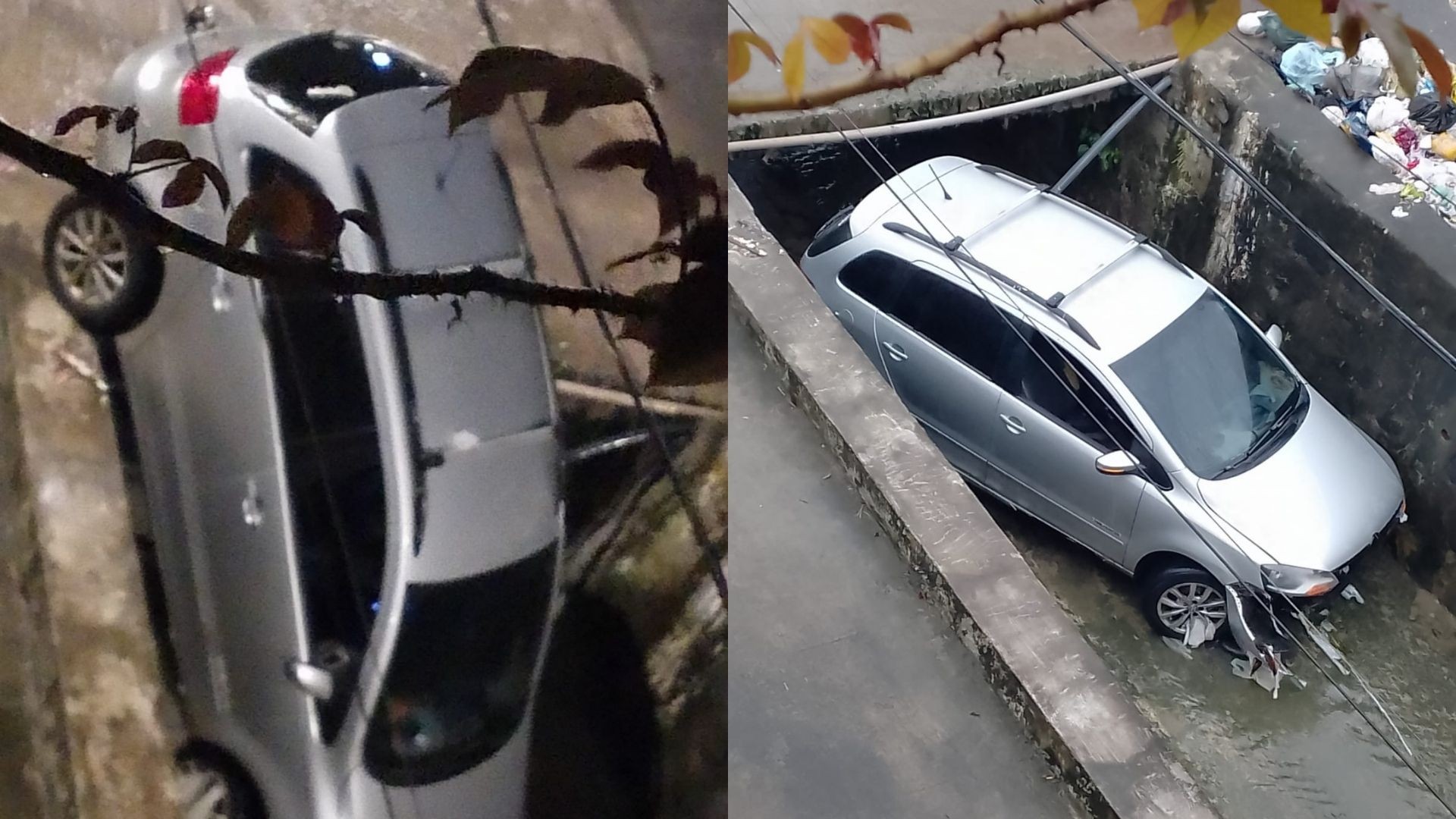 Carro cai em canal e motorista abandona veículo dentro de vala por horas