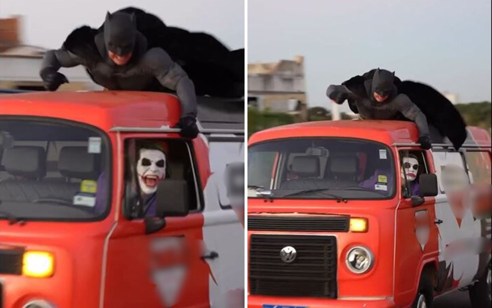 Vestidos de Batman e Coringa, cosplayers transformam Kombi em batmóvel e circulam em Goiás; vídeo