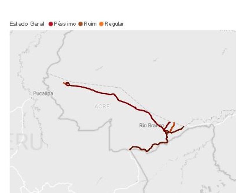 Rodovias do Acre aparecem no ranking de péssimas e ruins da Confederação Nacional do Transporte (CNT) — Foto: Reprodução