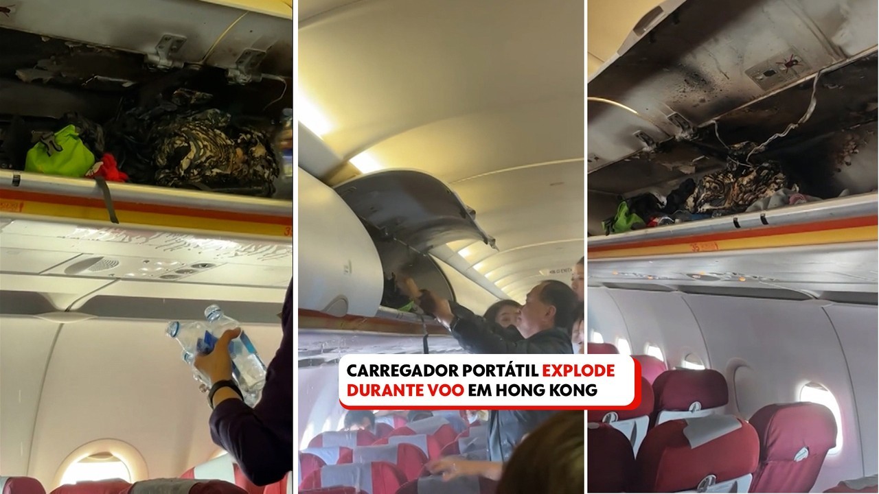 VÍDEO: Carregador pega fogo durante voo em Hong Kong, e passageiros jogam água para conter chamas