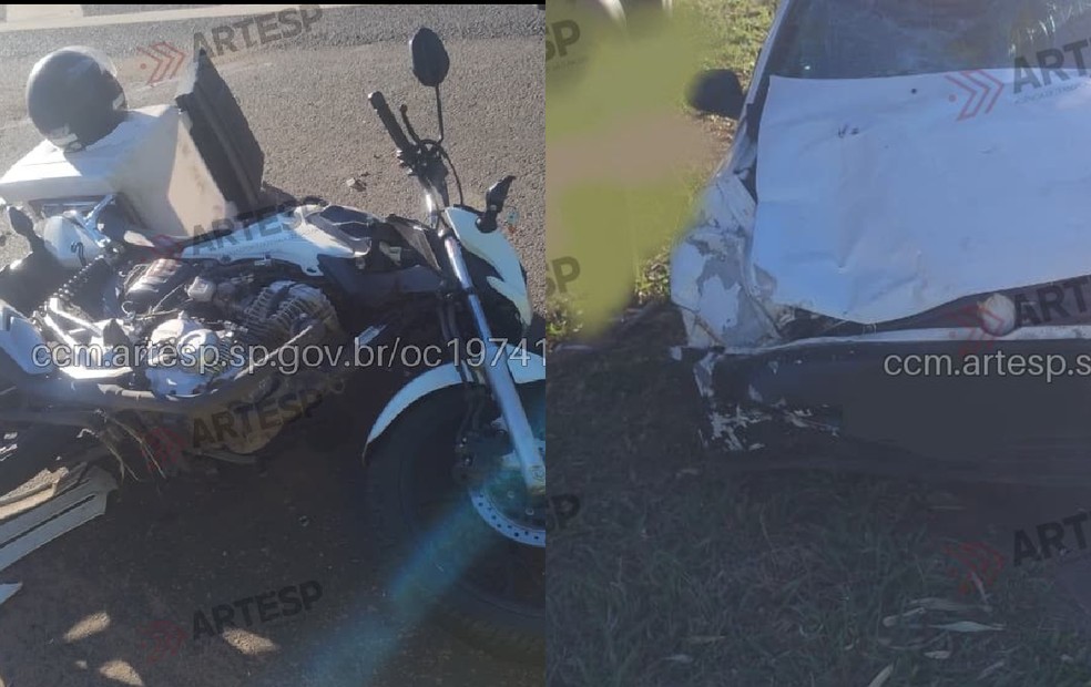 1 de 2
Motociclista morre após acidente com carro em rodovia de Tupã — Foto: Artesp/Reprodução
