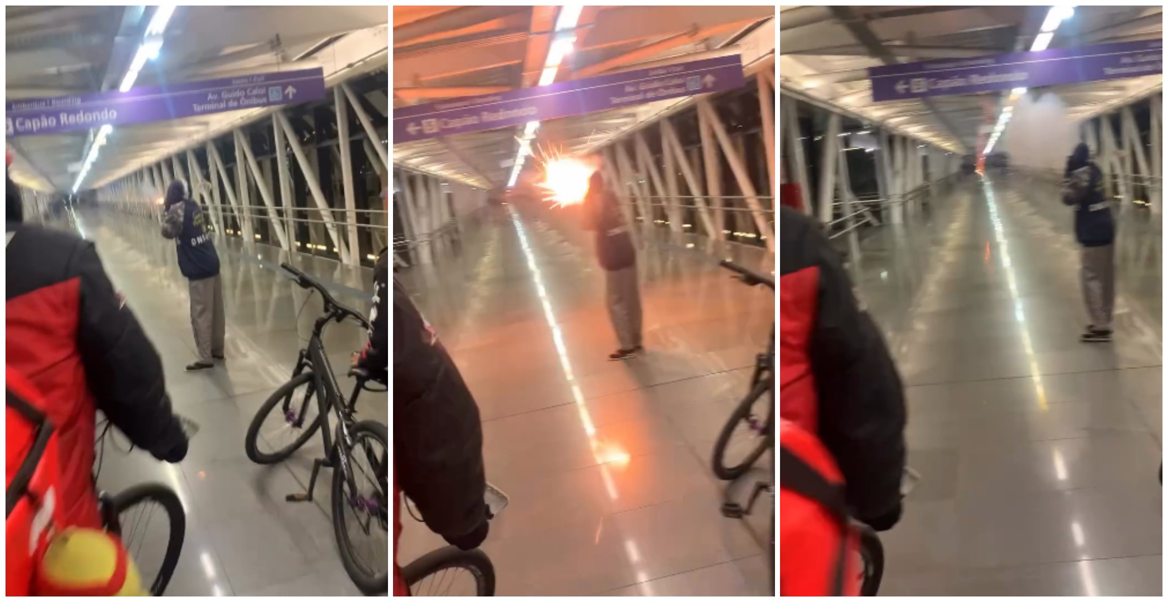 Entregadores soltam rojões dentro de estação da Linha-5 Lilás do metrô após denúncia de agressões contra colegas