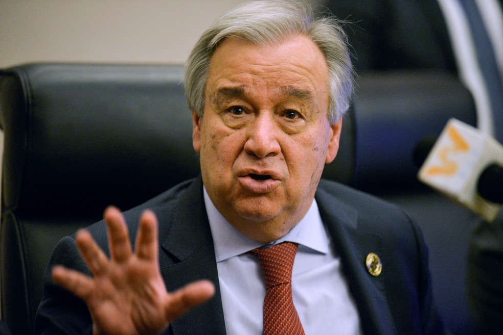 Secretário-geral da ONU, António Guterres, durante discurso em 8 de fevereiro de 2020 — Foto: MICHAEL TEWELDE / AFP