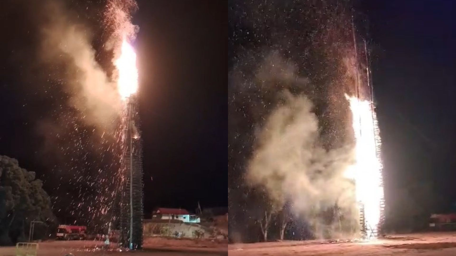 Fogueira de 34 metros, equivalente a prédio de 12 andares, é acesa durante festa de São João no ES