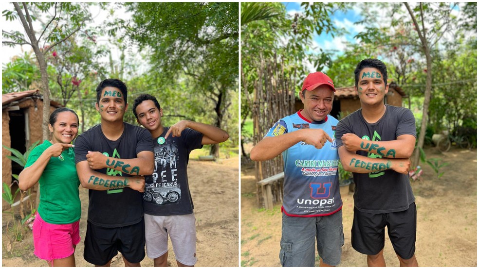 Gabriel celebrou a aprovação em medicina com a mãe, o irmão e o pai — Foto: Arquivo pessoal