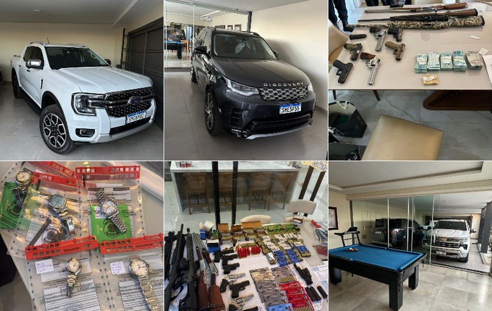PF apreende carros de luxo, joias e armas em operação contra desvio milionário do SUS. — Foto: Polícia Federal
