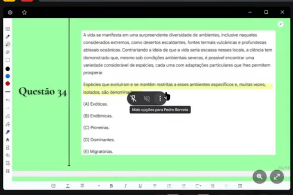 Questão sobre espécies - Edcley — Foto: Reprodução/Redes sociais