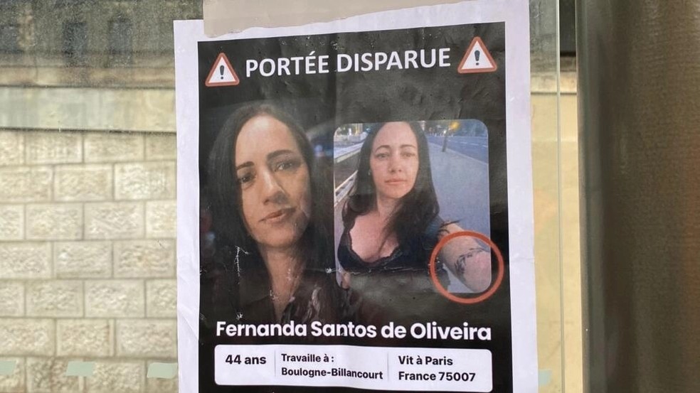 Um dos cartazes espalhados por Paris durante mutirão de busca da brasileira Fernanda Santos Oliveria, que desapareceu em Paris, em 6 de maio de 2023. — Foto: Association Femmes de la Résistance
