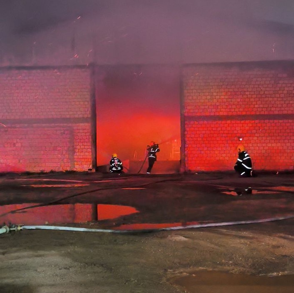 Mais de 10 trabalhadores foram resgatados do local e grande parte da madeireira não foi atingida pelas chamas. — Foto: Corpo de Bombeiros de Mato Grosso