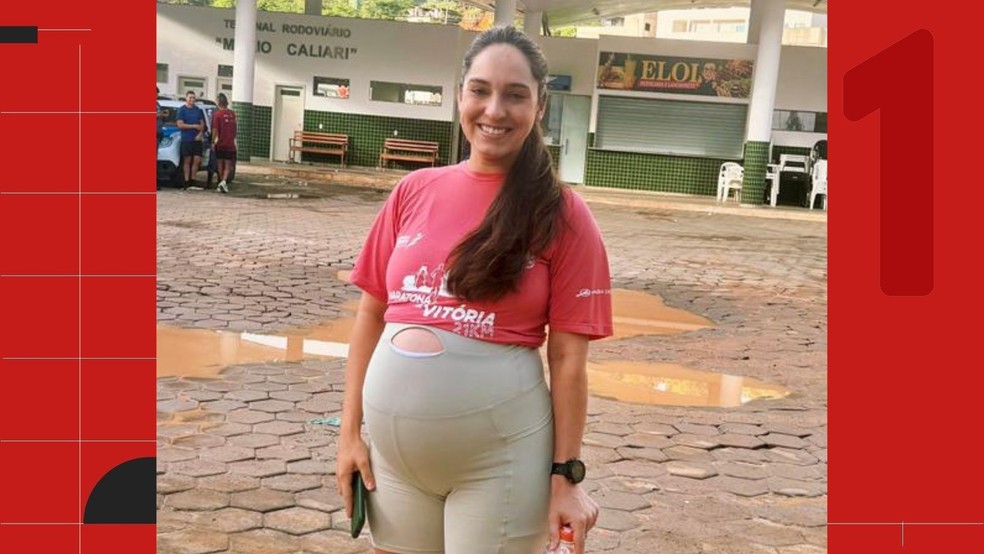 Alice Vilarino treina corrida quatro vezes por semana desde o início da gestação, no Espírito Santo — Foto: Reprodução