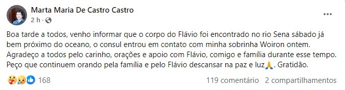 Mãe de brasileiro encontrado morto no Rio Sena pede orações pelo filho: 'Descansar na paz e luz'