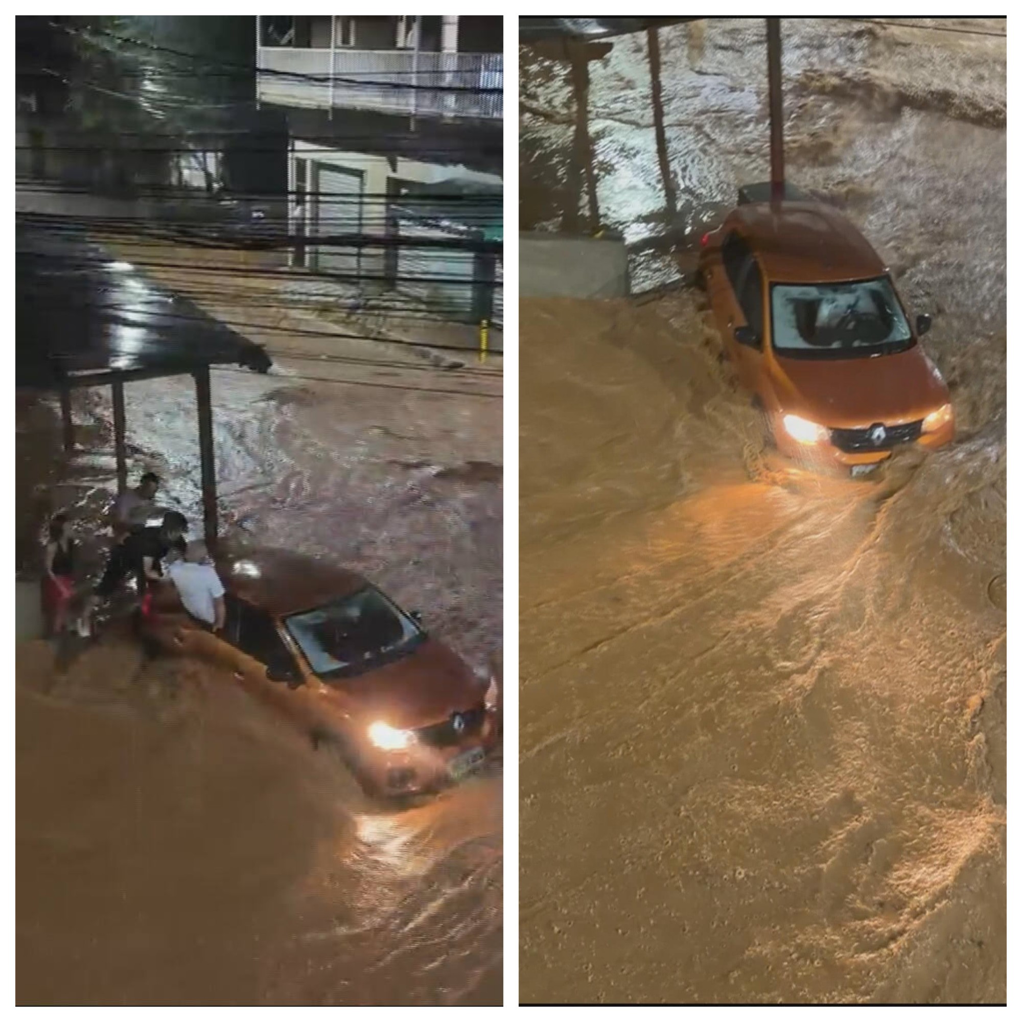 Carro é arrastado por correnteza na Grande BH e moradores resgatam motorista; VÍDEO