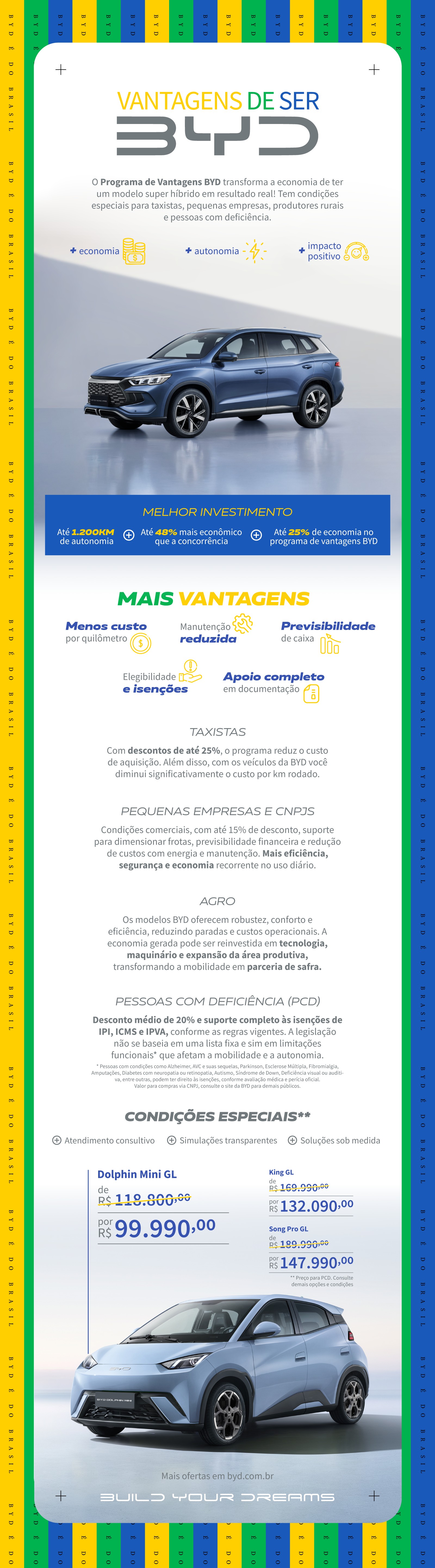 Programa de Vantagens BYD tem condições especiais categorias como taxistas e PCDs