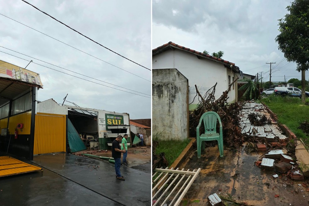 Estragos causados na cidade de Amambai — Foto:  Imagens: Lembranças de Amambai, por Robson Martins e Notícias Crepúsculo