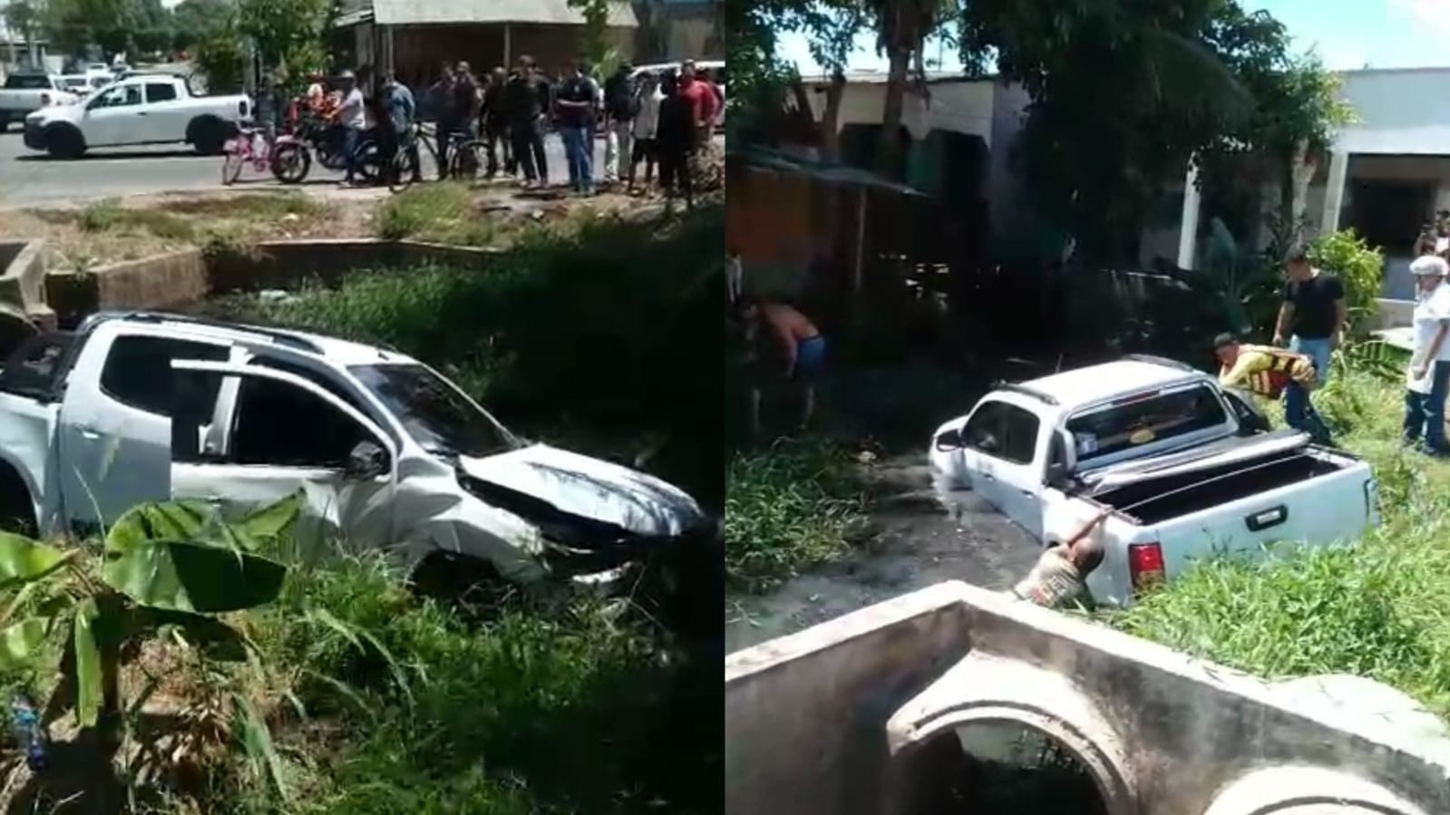 VÍDEO: acidente entre dois carros e ciclista deixa três feridos e um veículo submerso em lago, no AP