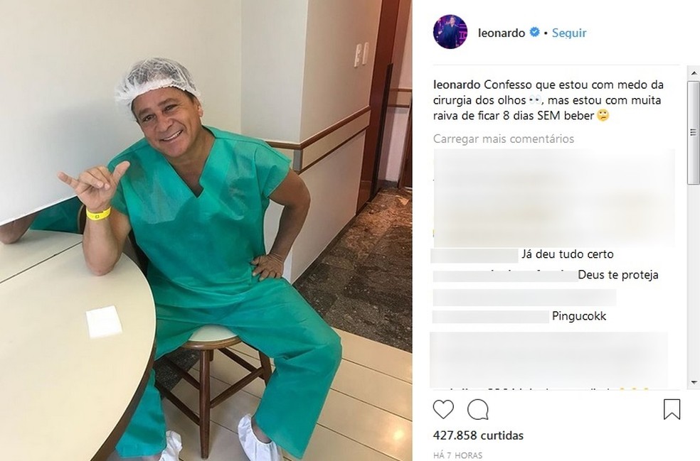 Cantor Leonardo cita 'medo' em post antes de cirurgia nos olhos em Goiânia,  mas faz piada: 'Raiva de ficar 8 dias sem beber' | Goiás | G1