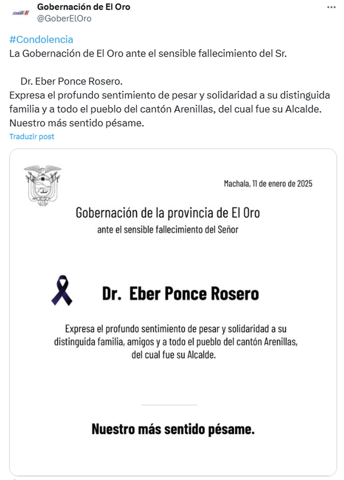 Prefeito é morto a tiros no Equador a um mês das eleições presidenciais