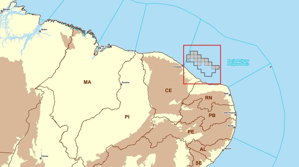 Blocos exploratórios da Bacia Potiguar — Foto: Divulgação/ANP