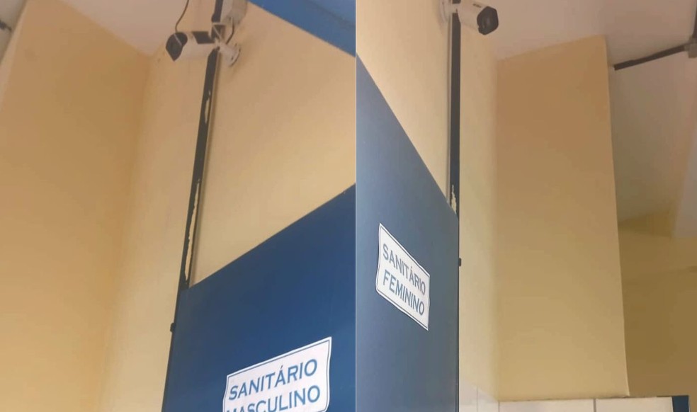 Imagens de câmeras de vigilância dentro de banheiros de escola de referência em Carpina, na Mata Norte de Pernambuco — Foto: Reprodução/WhatsApp