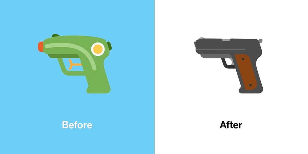 X trocou emoji de pistola d'água por símbolo de arma real — Foto: Reprodução/Emojipedia
