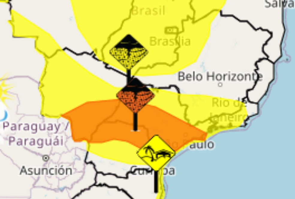 MS tem alerta para tempestades, chuva forte e ventos de até 100 km/h — Foto: Inmet