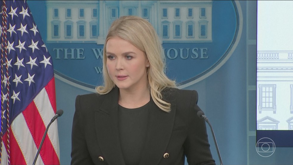 Karoline Leavitt, porta-voz da Casa Branca — Foto: Jornal Nacional/ Reprodução