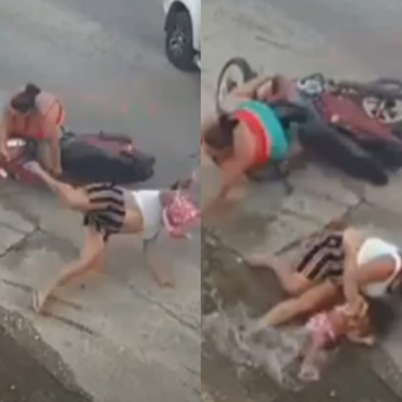 Câmera registra acidente que derrubou criança de 2 anos e duas mulheres de moto em Penedo, AL