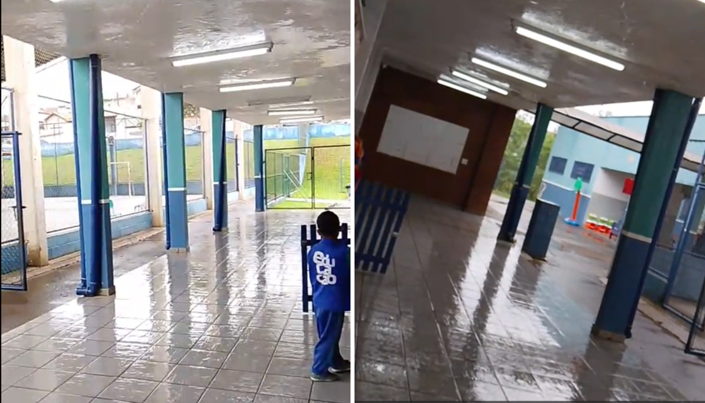 Alunos enfrentam goteiras e corredor alagado em escola municipal de Piracicaba