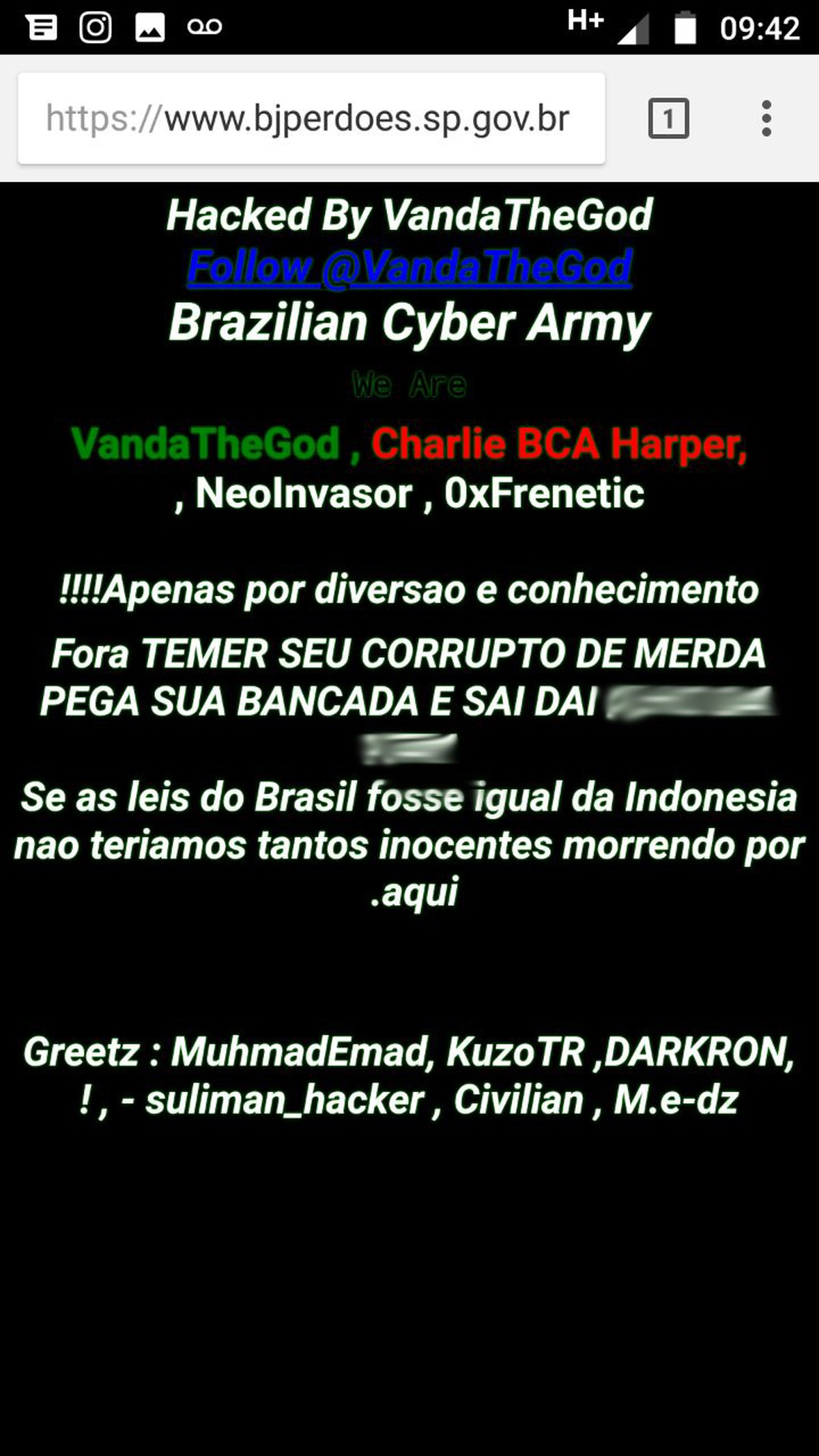 Hackers invadem site oficial da Prefeitura de Perdões e atacam Michel ...