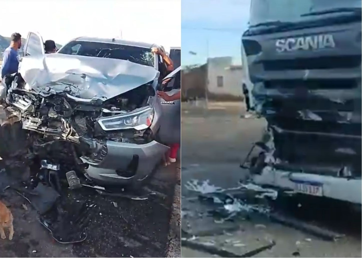 VÍDEO: Motorista faz 'cavalo de pau' em posto e bate caminhonete de frente com caminhão na BR-226 no RN