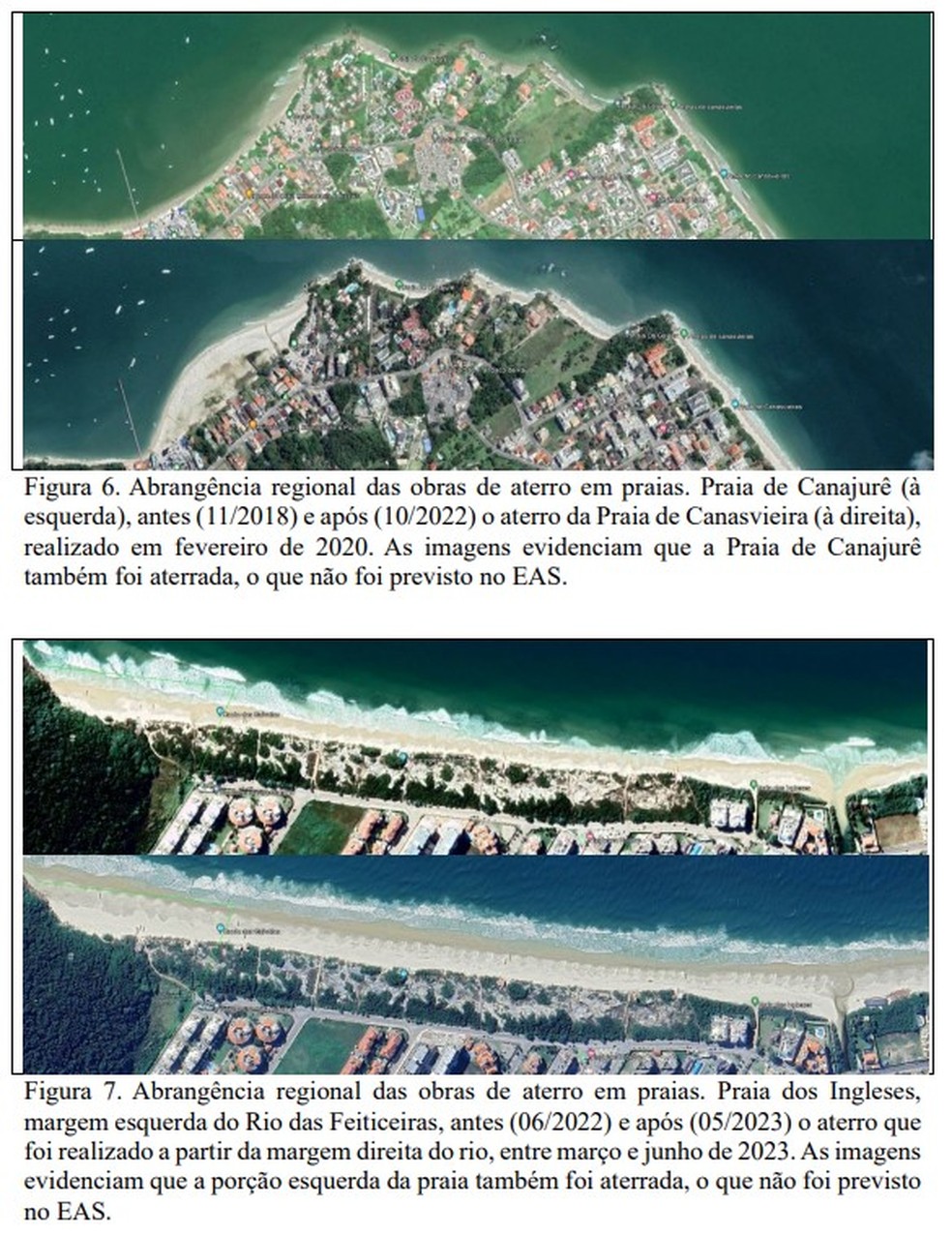 Imagem mostra impacto de alargamento das praias de Canasvieiras e Ingleses — Foto: UFSC/Divulgação