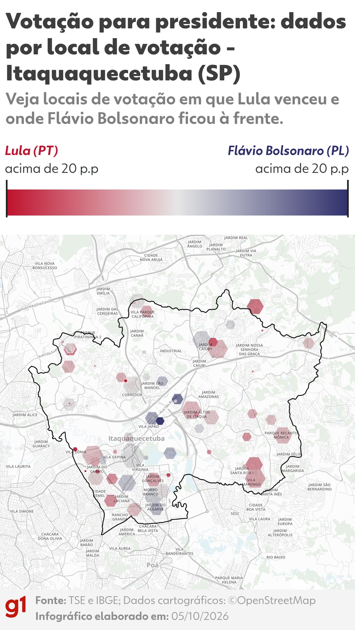 Mapa da votação para presidente em Itaquaquecetuba: veja os resultados por local de votação e zona eleitoral