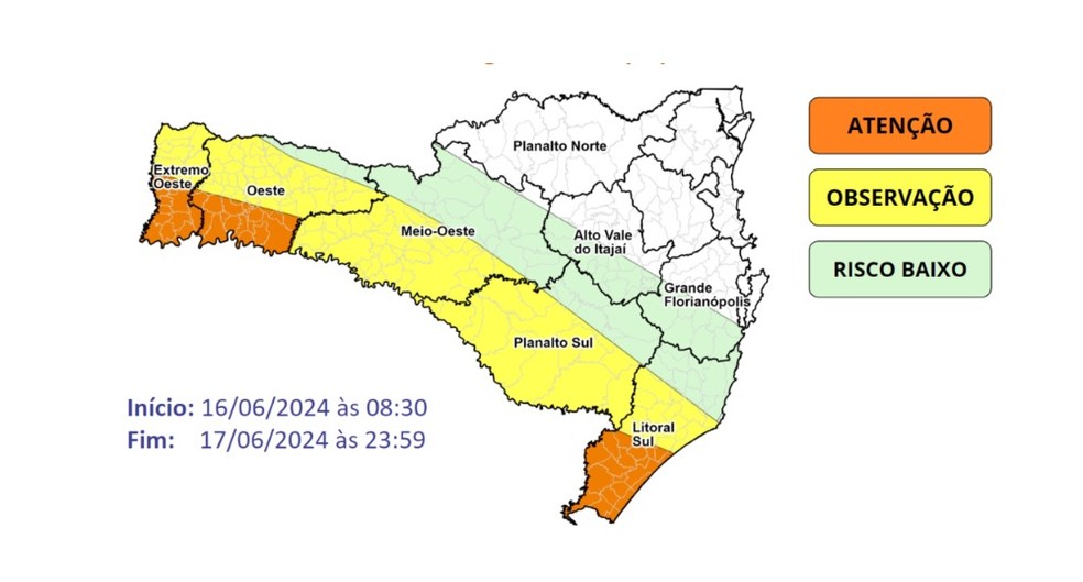 Alerta de chuva volumosa em Santa Catarina — Foto: Defesa Civil/Reprodução