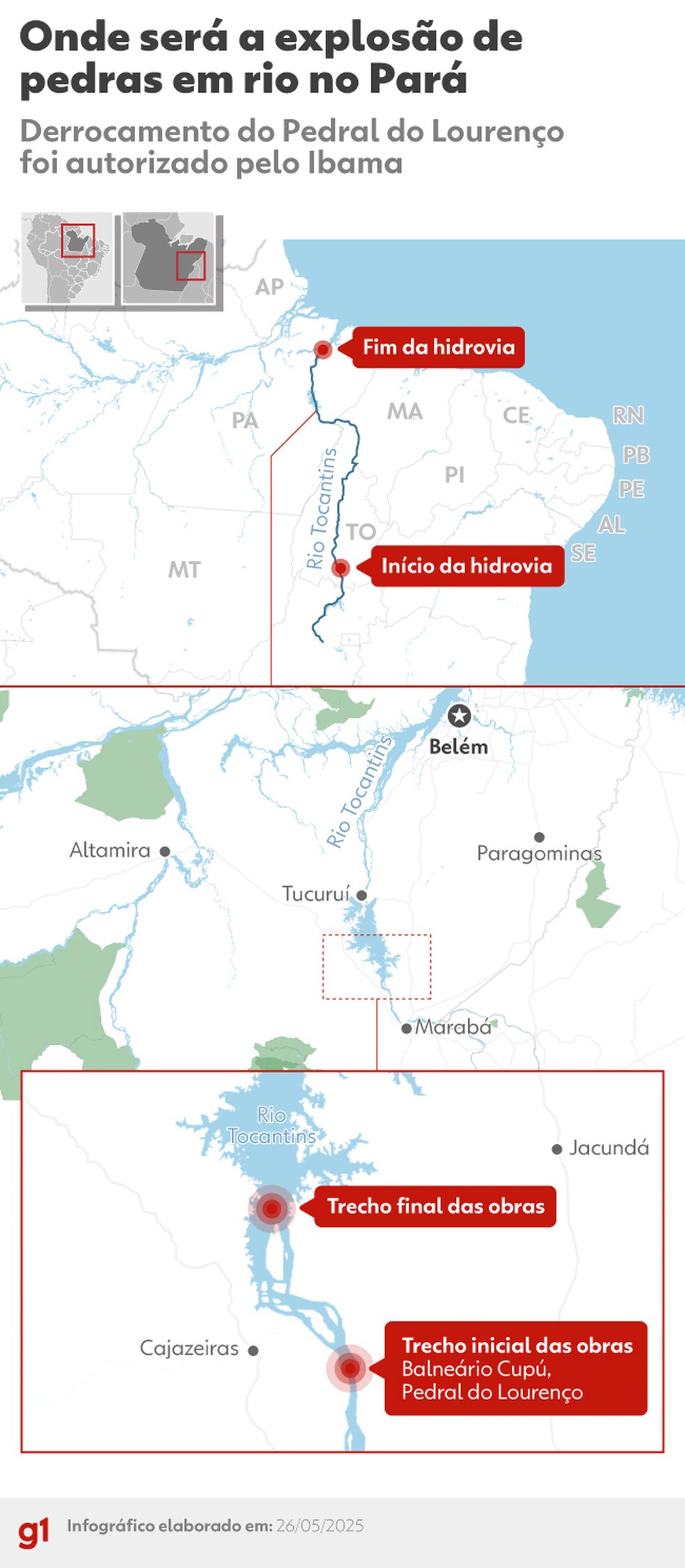 Localização da explosão de rochas no Pedral do Lourenço. — Foto: g1