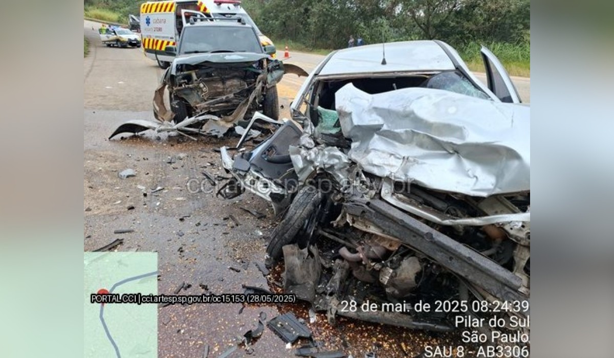 Motorista de caminhonete morre após bater de frente com carro na SP-264 em Pilar do Sul